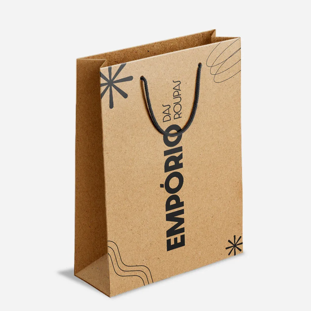 Sacola em papel kraft personalizada com alça de nylon preta